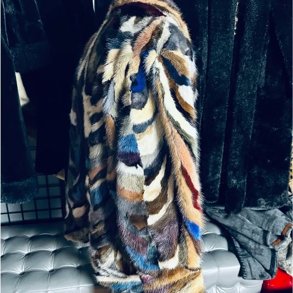 M. Jacques Designer Furs Vintage EXTREMELY RARE Dyed Multicolor Mink Fur Coat - Picture 8 of 9